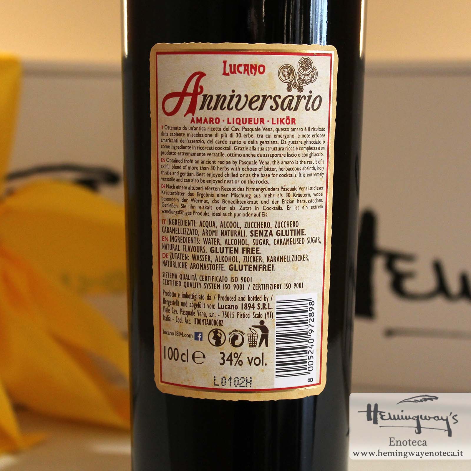 Amaro Lucano Anniversario  Hemingway – Enoteca a Matera